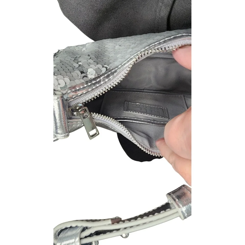 Nicole Miller New York Silver Sequin Hobo Bag Metallic Shoulder Bag NWT‎